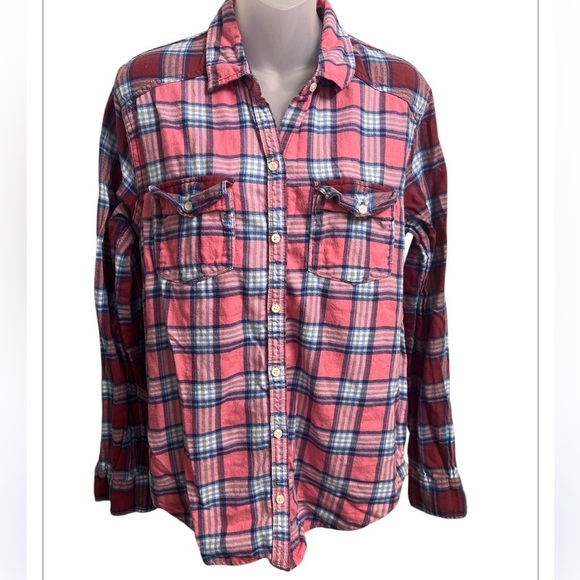 Abercrombie & Fitch Relaxed Flannel Shirt Large Pink & Red - Picture 4 of 8